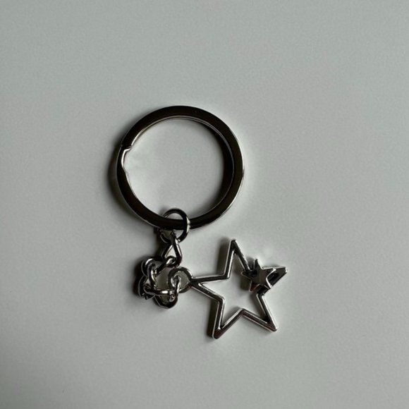Y2K 2000 silver double star pendant keyring for keychain - Picture 5 of 5
